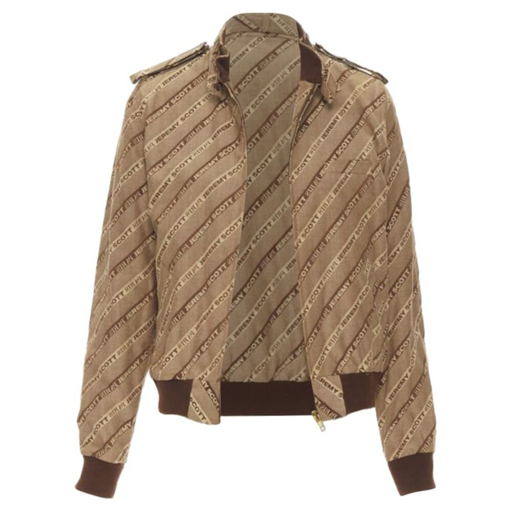 vintage JEREMY SCOTT 2000 brown logo jacquard aviator bomber jacket M
